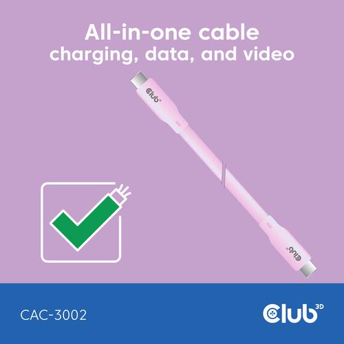 CLUB3D USB C oplaadkabel roze siliconen & tangle-free - Image 3