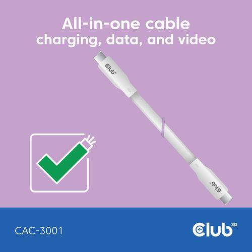 CLUB3D USB C oplaadkabel wit siliconen & tangle-free - Image 3