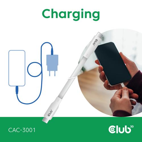 CLUB3D USB C oplaadkabel wit siliconen & tangle-free - Image 4