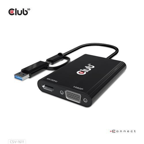 CLUB3D USB Gen1 Type-C/-A to Dual HDMI (4K/30Hz) / VGA (1080/60Hz) - Image 1