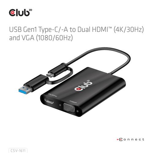 CLUB3D USB Gen1 Type-C/-A to Dual HDMI (4K/30Hz) / VGA (1080/60Hz) - Image 6