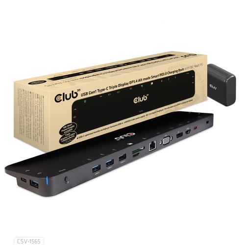 CLUB3D USB Gen1 Type-C Triple Display DP1.4 Alt mode Smart PD3.0 Charging Dock with 100 Watt Power Supply - Image 1