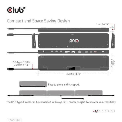 CLUB3D USB Gen1 Type-C Triple Display DP1.4 Alt mode Smart PD3.0 Charging Dock with 100 Watt Power Supply - Image 2