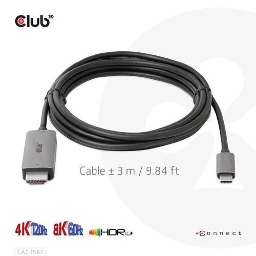 CLUB3D USB Gen2 Type-C to HDMI 4K120Hz 8K60Hz HDR10 with DSC1.2 Active Cable M/M 3m - Image 8