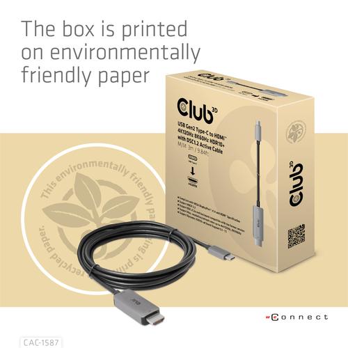 CLUB3D USB Gen2 Type-C to HDMI 4K120Hz 8K60Hz HDR10 with DSC1.2 Active Cable M/M 3m - Image 9
