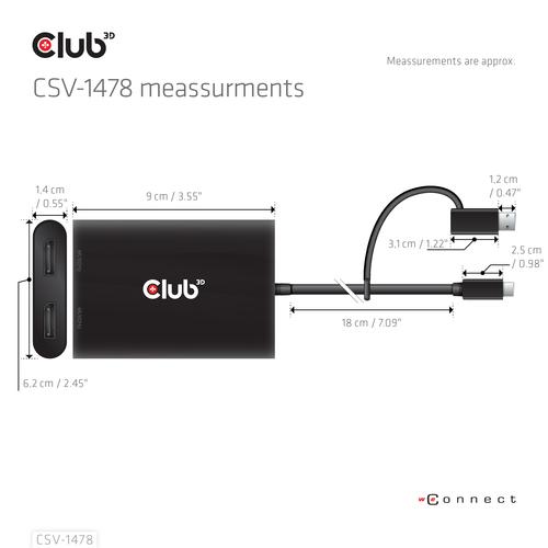 CLUB3D USB Type-C (with USB Type-A adapter) to dual DisplayPort™(4K60Hz) Video Splitter - Image 3