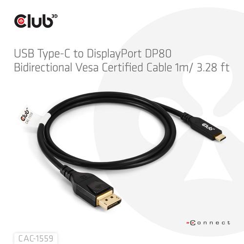 CLUB3D USB Type-C Cable to DP 2.1 Bi-Directional VESA DP80 Certified Cable M/M 1m/3.28ft - Image 6