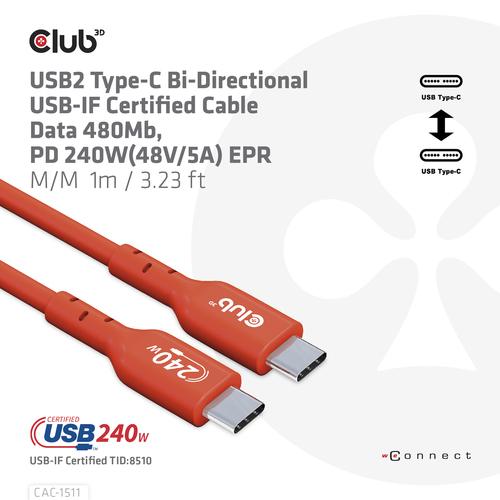 CLUB3D USB2 Type-C Bi-Directional USB-IF Certified Cable Data 480Mb, PD 240W(48V/5A) EPR M/M 4m / 13.13ft - Image 10
