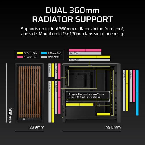 Corsair FRAME 4000D WOOD RS Midi Tower Zwart, Hout - Image 9