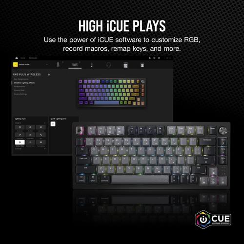 Corsair K65 PLUS WIRELESS 75 % RGB toetsenbord Gamen RF draadloos + USB QWERTY Engels Zwart - Image 6