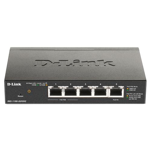 D-Link DGS-1100-05PDV2 netwerk-switch Managed Gigabit Ethernet (10/100/1000) Power over Ethernet (PoE) Zwart
