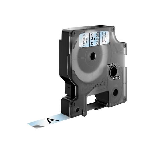 DYMO D1 -Standard Labels - Black on Transparent - 12mm x 7m - Image 1