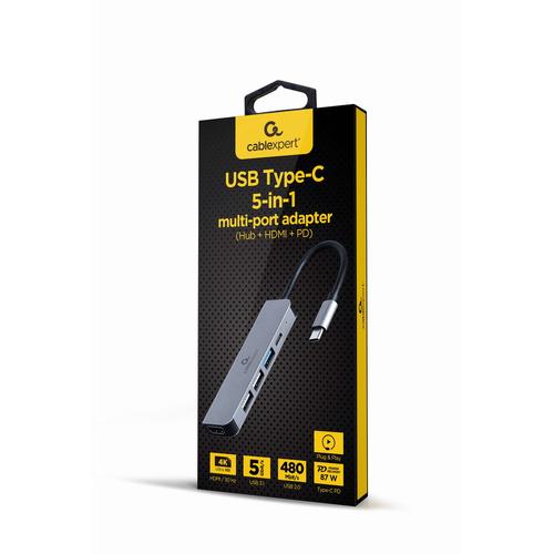 Gembird A-CM-COMBO5-03 laptop dock & poortreplicator Bedraad USB 3.2 Gen 1 (3.1 Gen 1) Type-C Zilver - Image 1
