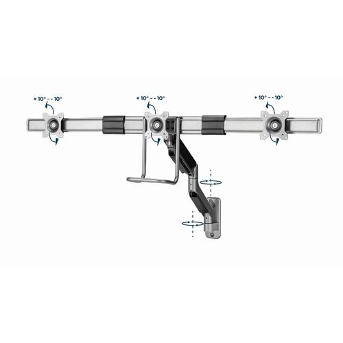 Gembird Monitorarm met gasveer voor 3 monitoren (wandmontage), space grey - Image 2