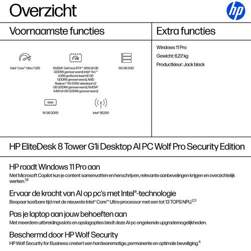 HP EliteDesk 8 Tower G1i AI Wolf Pro Security Edition Intel Core Ultra 7 265 16 GB DDR5-SDRAM 512 GB SSD Windows 11 Pro PC AI PC Zwart - Image 3