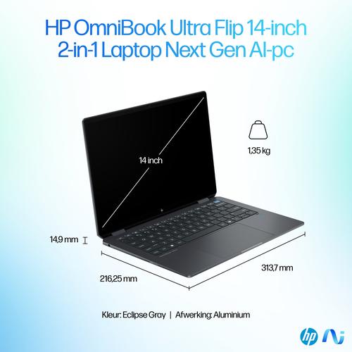 HP OmniBook Ultra Flip 14-fh0095nd Copilot+ PC Intel Core Ultra 9 288V Hybride (2-in-1) 35,6 cm (14") Touchscreen 3K 32 GB LPDDR5x-SDRAM 1 TB SSD Wi-Fi 7 (802.11be) Windows 11 Home Blauw - Image 3