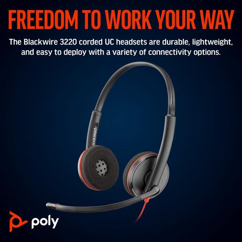 HP Poly Blackwire 3220 Stereo USB-C Headset + USB-C/A adapter - Image 2