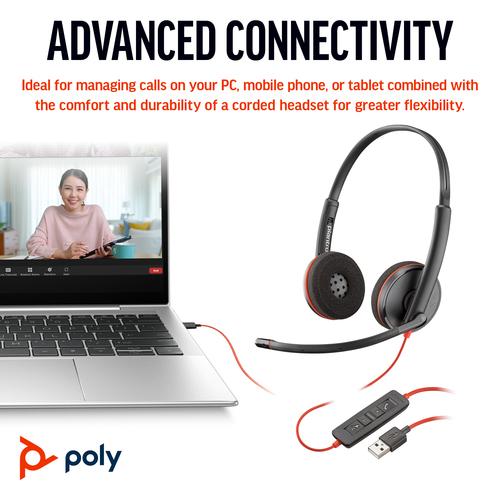 HP Poly Blackwire 3220 zwarte stereo USB-C-headset + USB-C/A-adapter (bulk) - Image 10