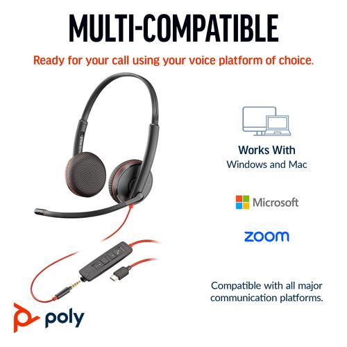 HP Poly Blackwire 3225 Stereo USB-C Headset + 3,5 mm plug + USB-C/A adapter - Image 2