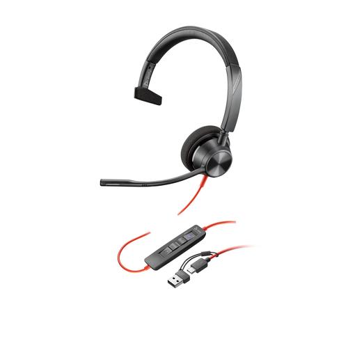 HP Poly Blackwire 3310 Monaural Microsoft Teams Certified USB-C Headset + USB-C/A adapter