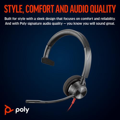 HP Poly Blackwire 3310 Monaural Microsoft Teams Certified USB-C Headset + USB-C/A adapter - Image 4