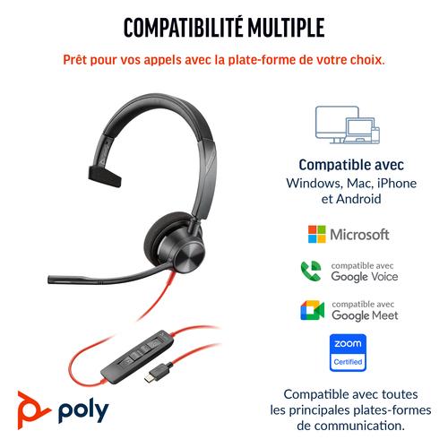 HP Poly Blackwire 3310 Monaural Microsoft Teams Certified USB-C Headset + USB-C/A adapter - Image 6