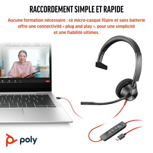 HP Poly Blackwire 3310 Monaural Microsoft Teams Certified USB-C Headset + USB-C/A adapter - Image 7