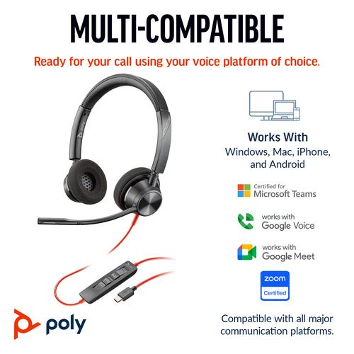 HP Poly Blackwire 3320 Stereo USB-C Headset + USB-C/A adapter - Image 1