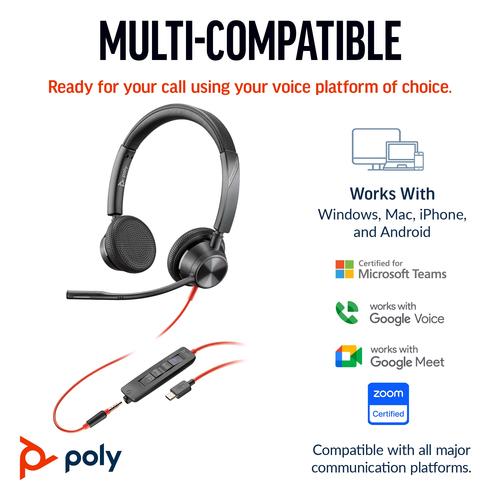 HP Poly Blackwire 3325 Stereo Microsoft Teams Certified USB-C Headset + 3,5 mm plug + USB-C/A adapter - Image 7