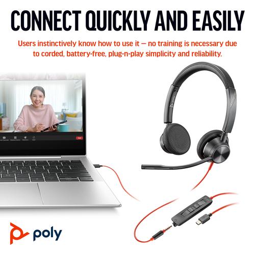 HP Poly Blackwire 3325 Stereo Microsoft Teams Certified USB-C Headset + 3,5 mm plug + USB-C/A adapter - Image 8