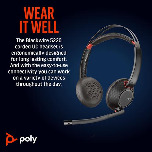 HP Poly Blackwire 5220 Stereo USB-C Headset + 3,5 mm plug + USB-C/A adapter - Image 3