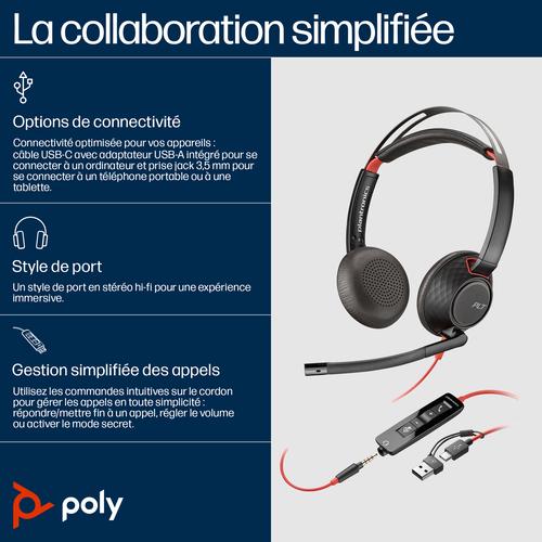 HP Poly Blackwire 5220 stereo USB-C-headset + 3,5 mm stekker + USB-C/A-adapter (bulk) - Image 3
