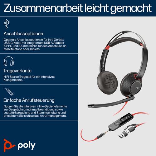 HP Poly Blackwire 5220 stereo USB-C-headset + 3,5 mm stekker + USB-C/A-adapter (bulk) - Image 9