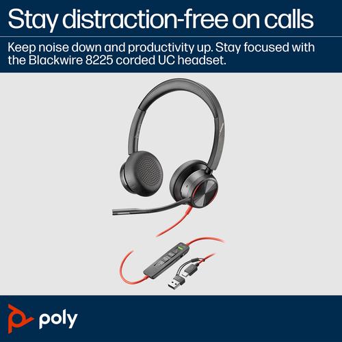 HP Poly Blackwire 8225 Stereo USB-C Headset + USB-C/A adapter - Image 2