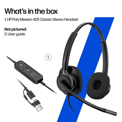 HP Poly Mission 425 Stereo USB Wired Headset Classic (Bulk) - Image 5