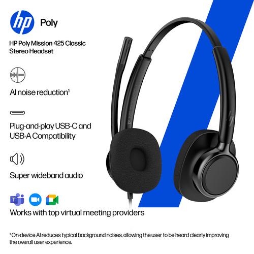 HP Poly Mission 425 Stereo USB Wired Headset Classic (Bulk) - Image 6