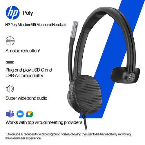 HP Poly Mission 615 Monaural USB Wired Headset - Image 6