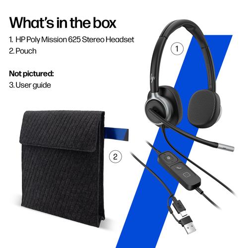 HP Poly Mission 625 Stereo USB Wired Headset (Bulk) - Image 2