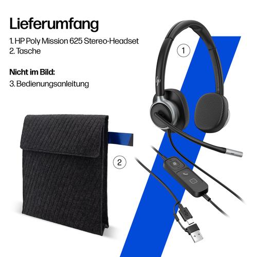 HP Poly Mission 625 Stereo USB Wired Headset (Bulk) - Image 9