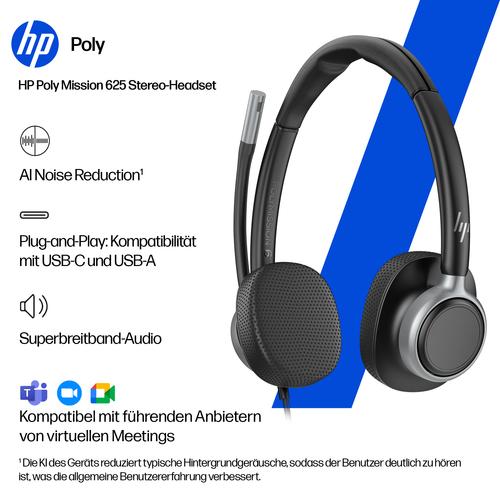 HP Poly Mission 625 Stereo USB Wired Headset - Image 10