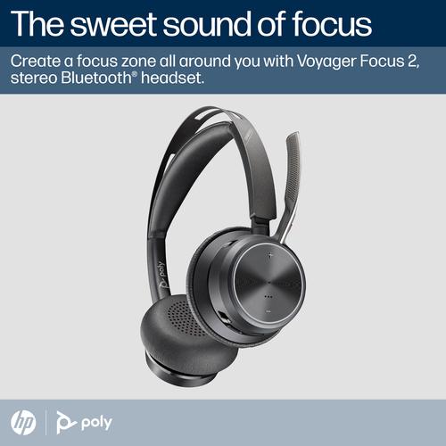 HP Poly Voyager Focus 2 Microsoft Teams Certified USB-C-C Headset +USB-C/A Adapter +Charging Stand - Image 2