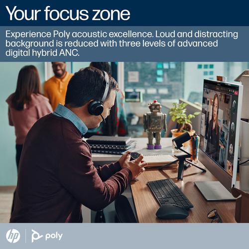 HP Poly Voyager Focus 2 Microsoft Teams Certified USB-C-C Headset +USB-C/A Adapter +Charging Stand - Image 5
