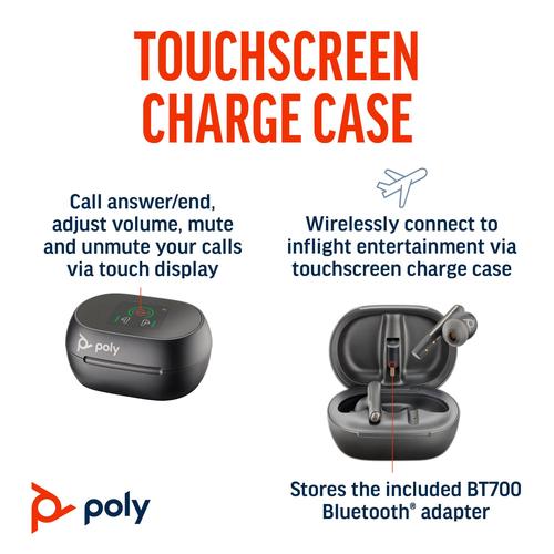HP Poly Voyager Free 60+ UC Carbon Black Earbuds + BT700 USB-C-adapter + oplaadcase met touchscreen - Image 2