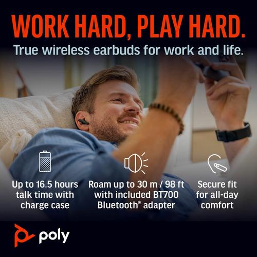 HP Poly Voyager Free 60+ UC Carbon Black Earbuds + BT700 USB-C-adapter + oplaadcase met touchscreen - Image 3