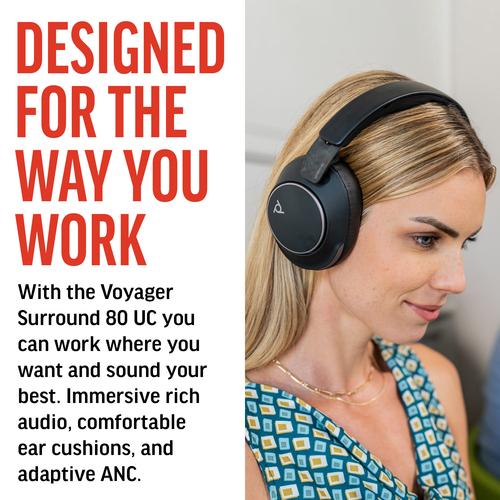HP Poly Voyager Surround 80 UC USB-C Headset + USB-C/A-adapter - Image 2