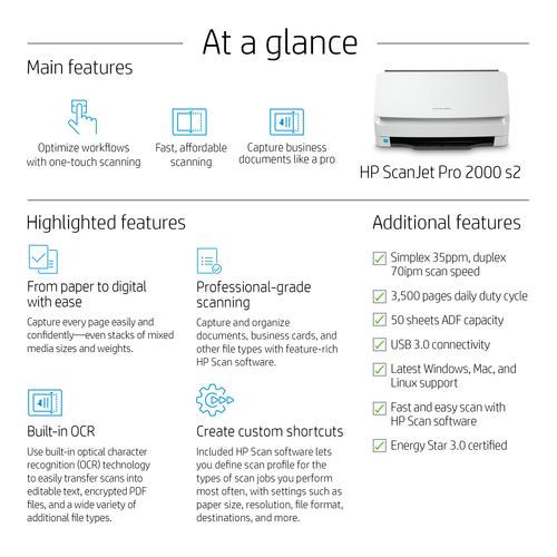 HP Scanjet Pro 2000 s2 Sheet-feed Scanner Paginascanner 600 x 600 DPI A4 Zwart, Wit - Image 5