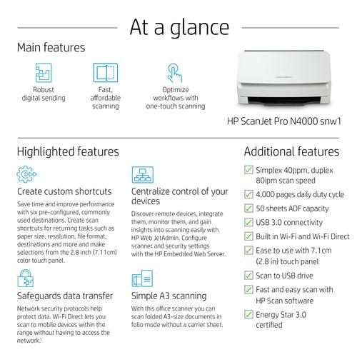 HP Scanjet Pro N4000 snw1 Sheet-feed Scanner Paginascanner 600 x 600 DPI A4 Zwart, Wit - Image 8