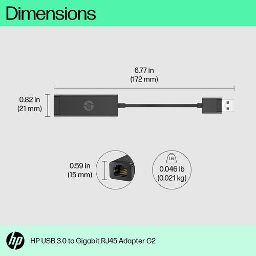 HP USB 3.0-naar-Gigabit RJ45-adapter G2 - Image 2