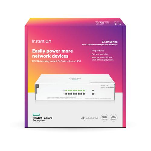 HPE Aruba Networking Networking Instant On Switch 8p Gigabit CL4 PoE 64W 1430 Unmanaged L2 Gigabit Ethernet (10/100/1000) Power over Ethernet (PoE) Wit - Image 3