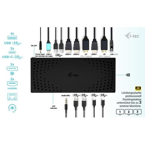 i-tec USB 3.0 / USB-C / Thunderbolt, 3x 4K Docking Station Gen 2 + Power Delivery 100W - Image 7